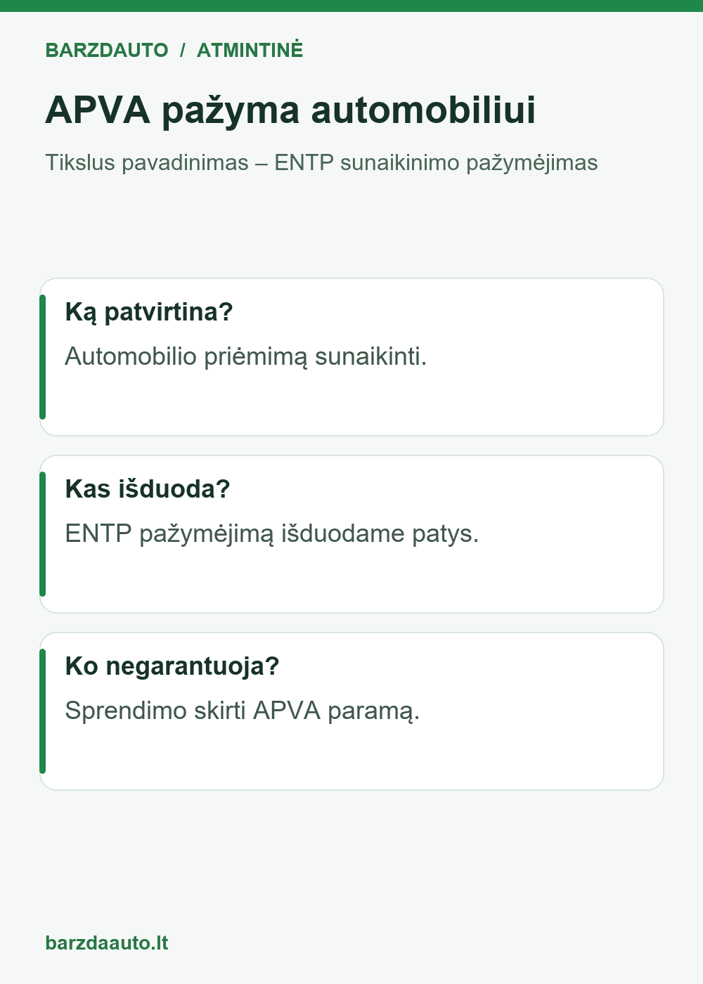 APVA pažyma automobiliui – ką patvirtina?, kas išduoda?, ko negarantuoja?.