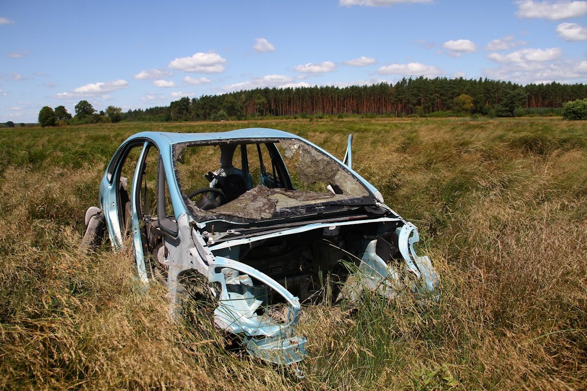 Apleisto automobilio kėbulas žolėje