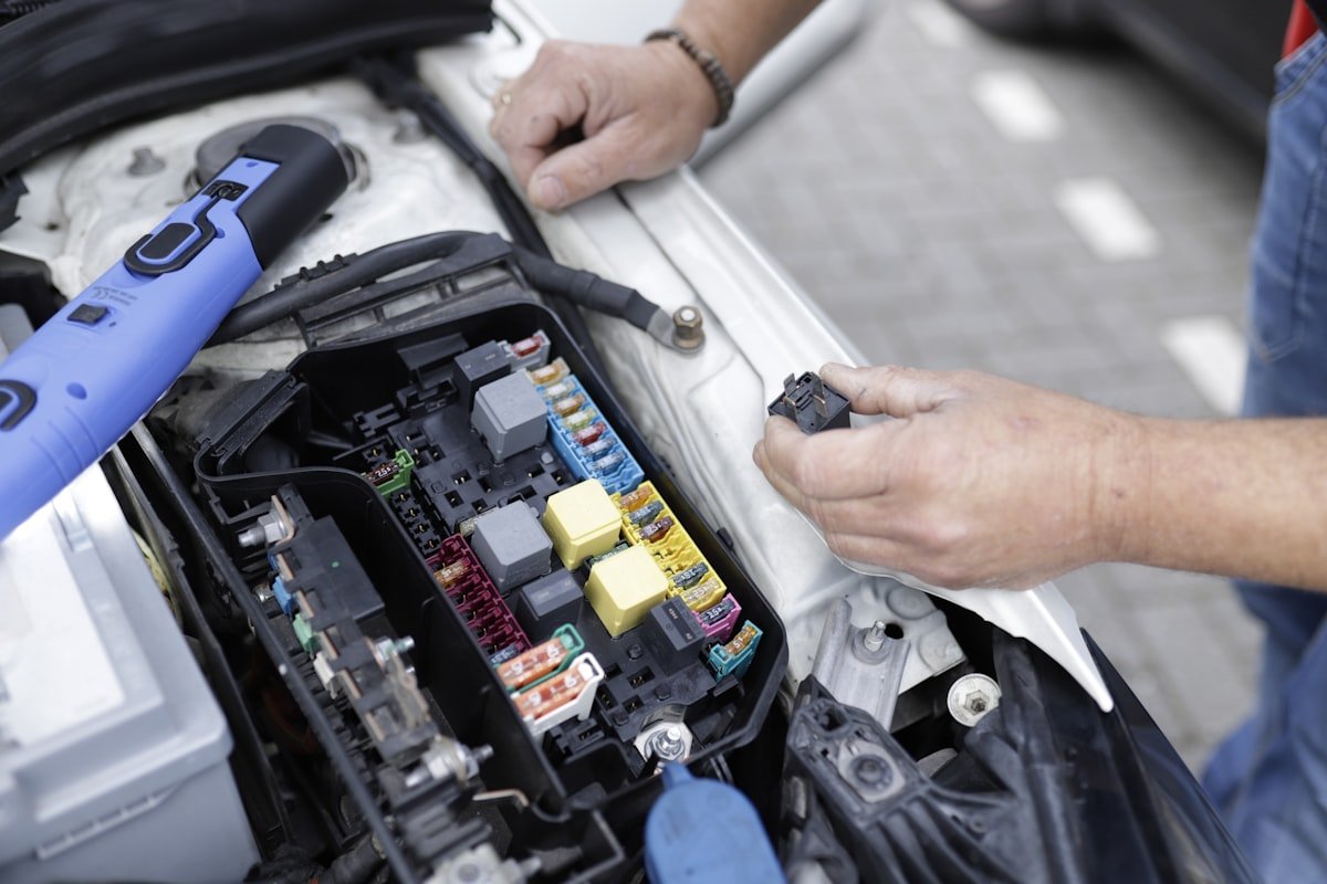 Automobilio saugiklių ir relių patikra variklio skyriuje